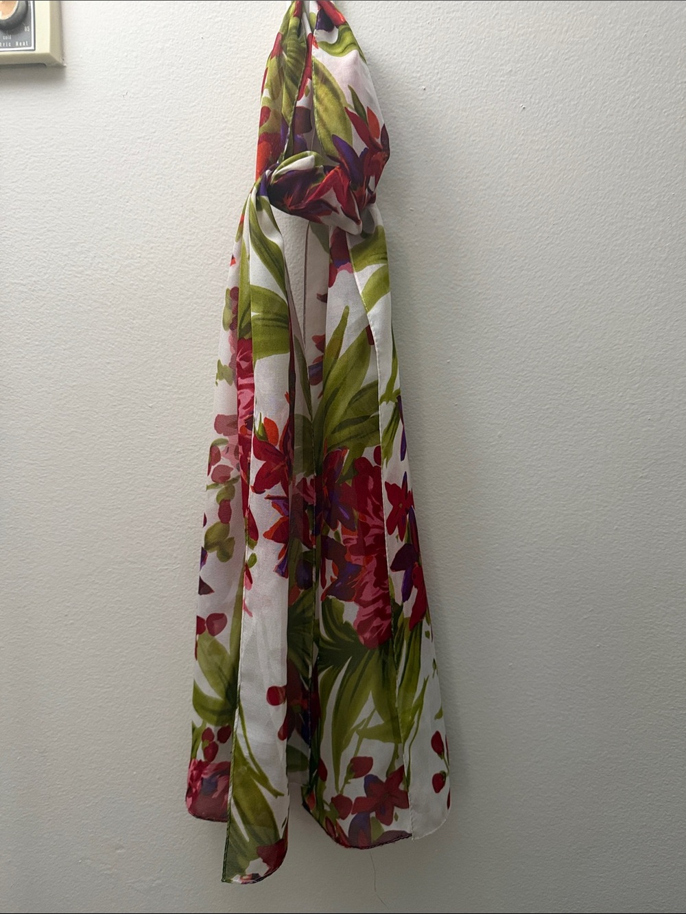Cejon White Scarf with Pink, Green & Purple Floral Print